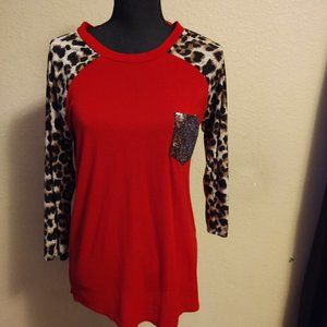 Now n Forever Red with Leopard print sleeves SM